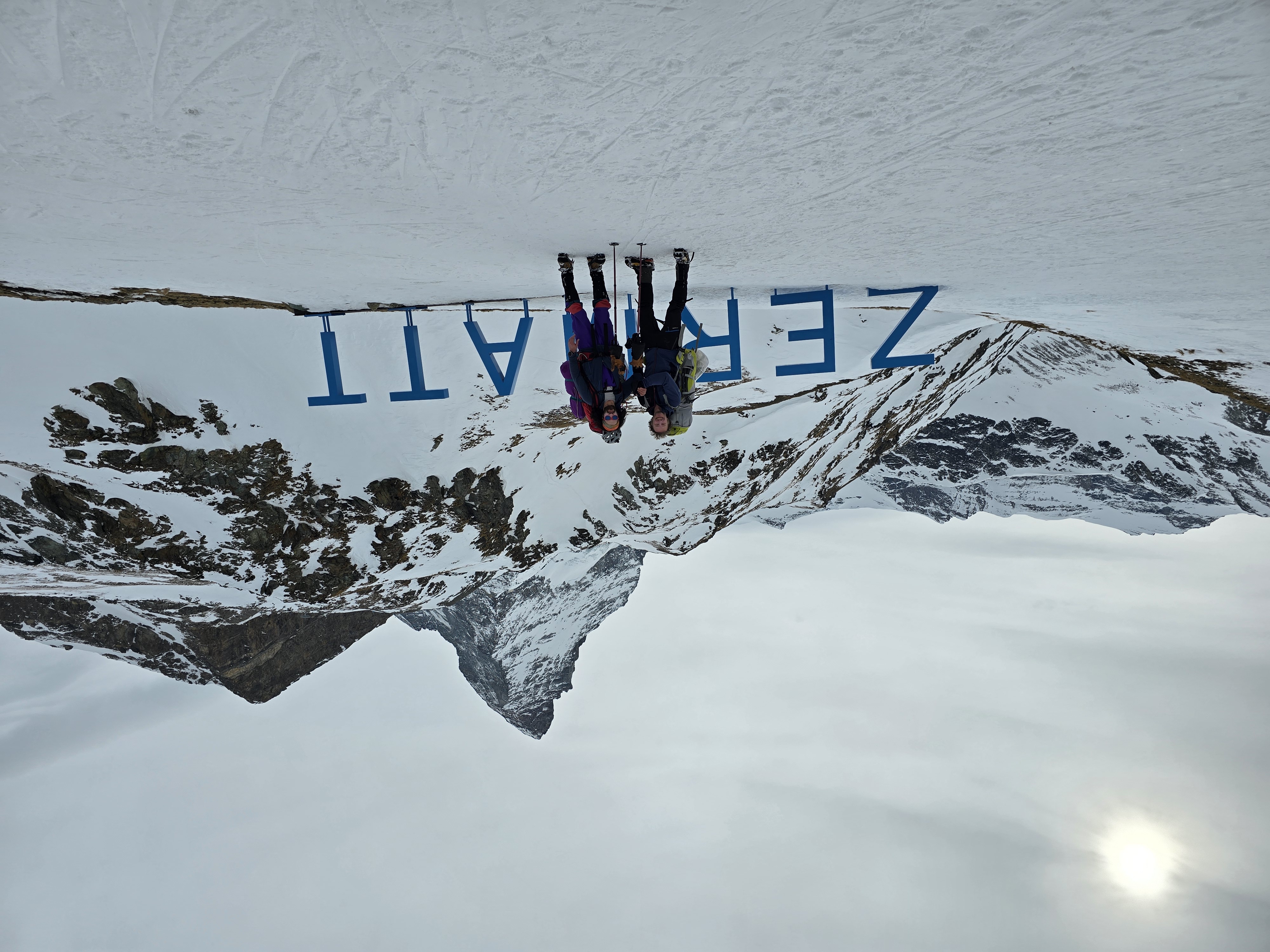 Standing with a Friend at Schwarzsee Ski Resort Below the Matterhorn, Zermatt